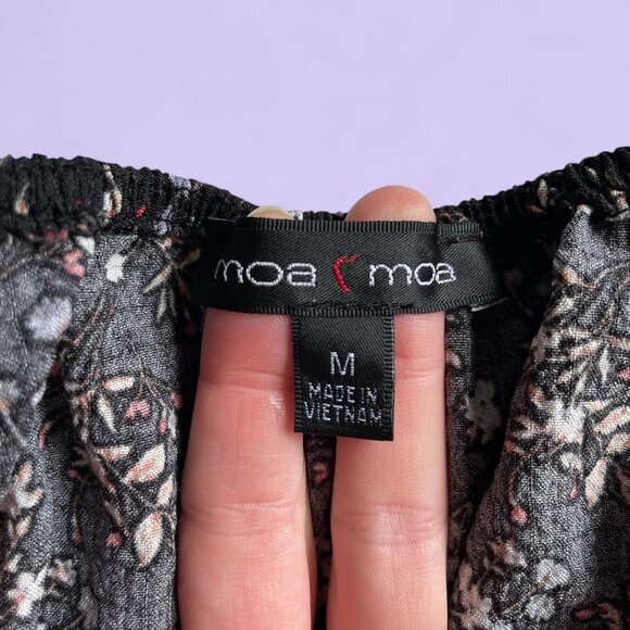 Moa Moa Black Floral Off-Shoulder Ruffle Crop Top – Size Medium - Picture 6 of 8